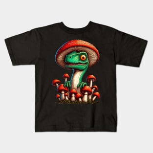 Cute Velociraptor Mushroom Hat Dinosaur Garden Kids T-Shirt